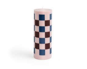 Sviečka Column Candle Large, light pink, bordeaux and dark blue check