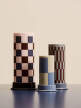 Sviečka Column Candle Large, light pink, bordeaux and dark blue check