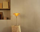 Stolná lampa PH 3/2, aged brass/yellow glass