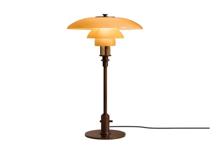 Stolná lampa PH 3/2, aged brass/yellow glass