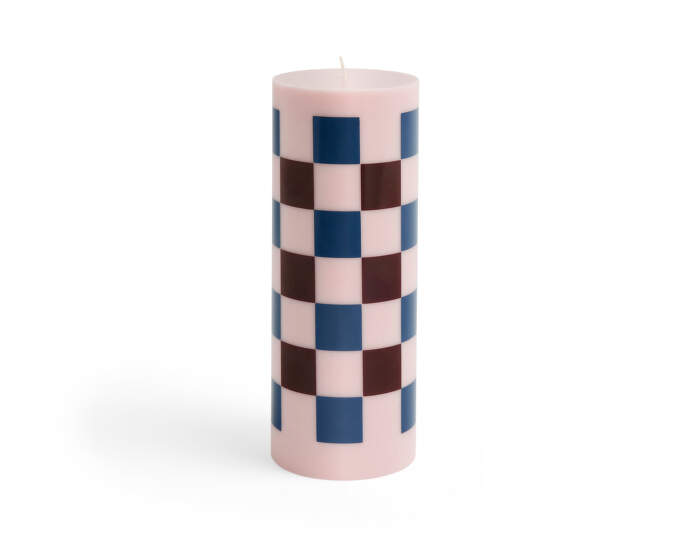 Sviečka Column Candle Large, light pink, bordeaux and dark blue check